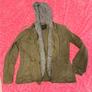 Love Tree Olive Green Jacket with Heather Grey Knit Trim